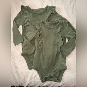 Twin set! Cat & Jack Olive Ruffle Bodysuit